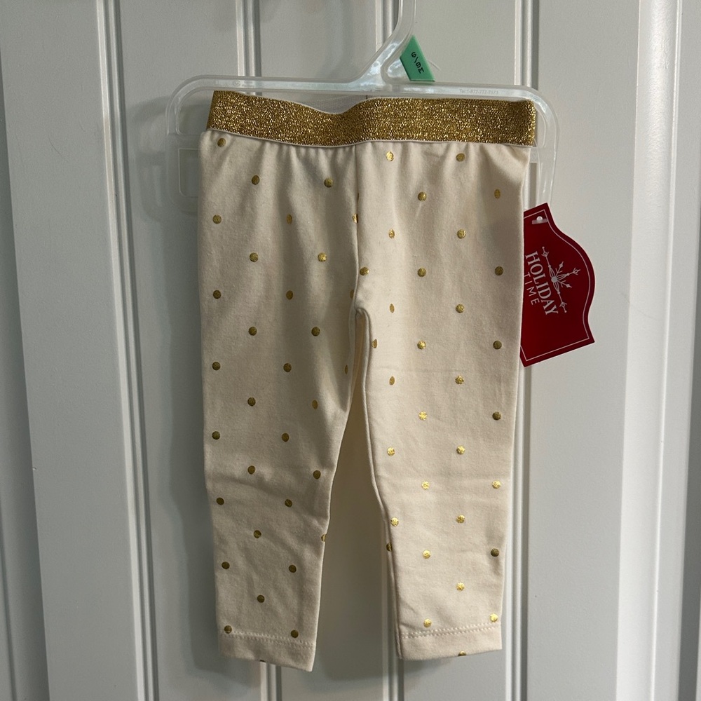 Holiday Time Cream Leggings with Gold Sparkle Dots